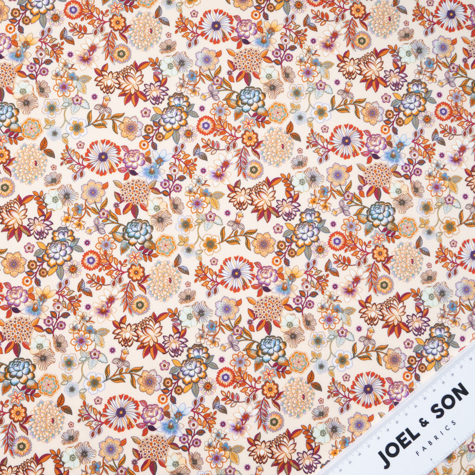 Busy Orange Floral Printed Pale Peach Pure Cotton