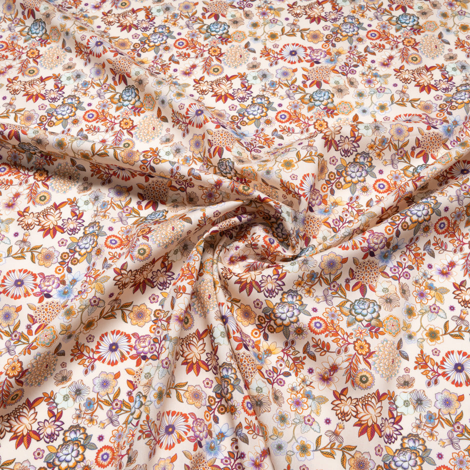 Busy Orange Floral Printed Pale Peach Pure Cotton
