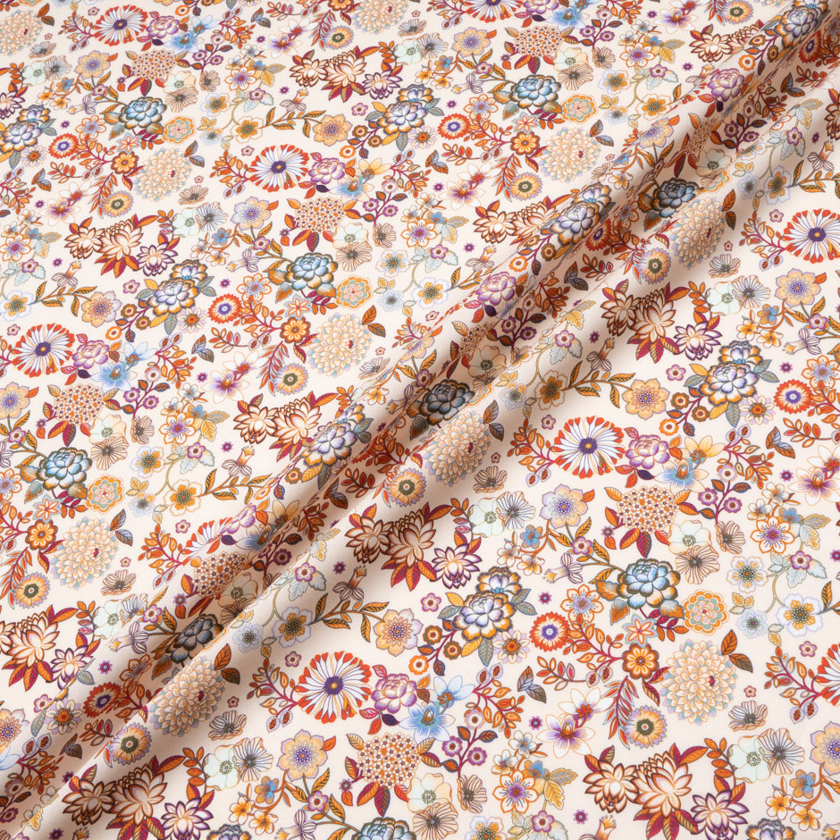 Busy Orange Floral Printed Pale Peach Pure Cotton