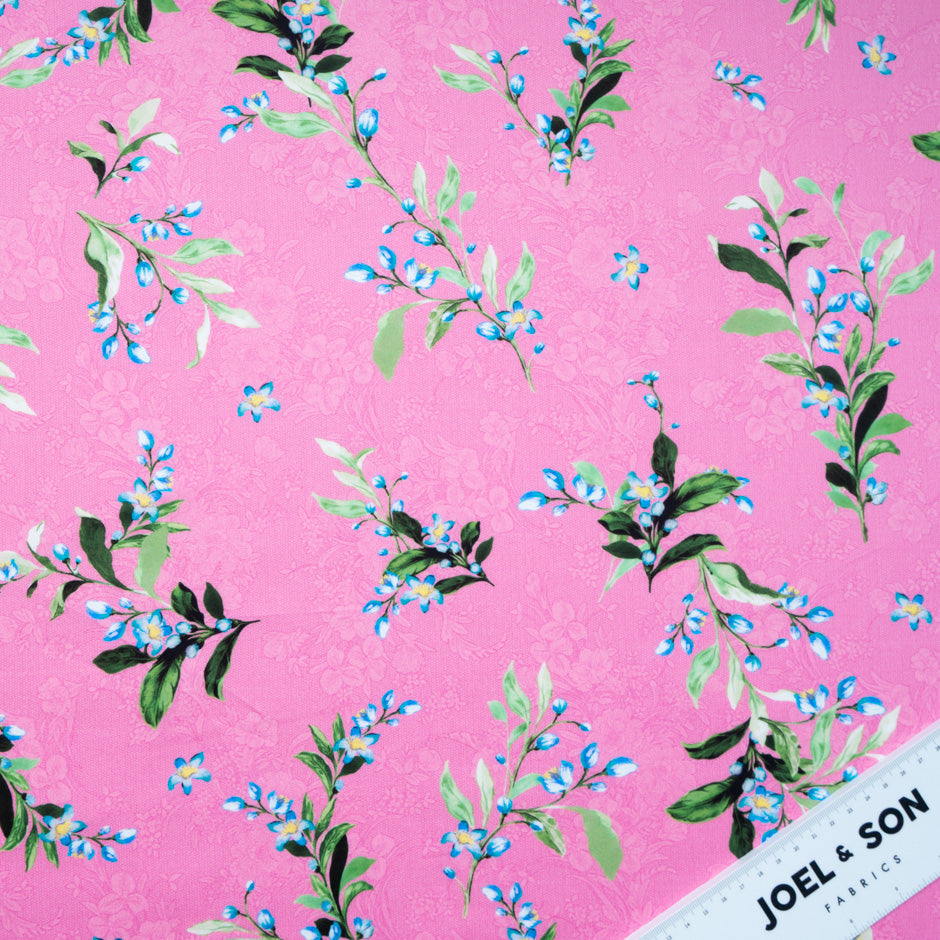 Delicate Floral Printed Candy Pink Luxury Cotton