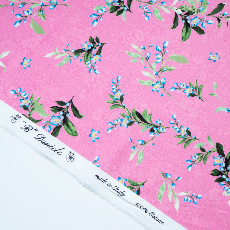 Delicate Floral Printed Candy Pink Luxury Cotton