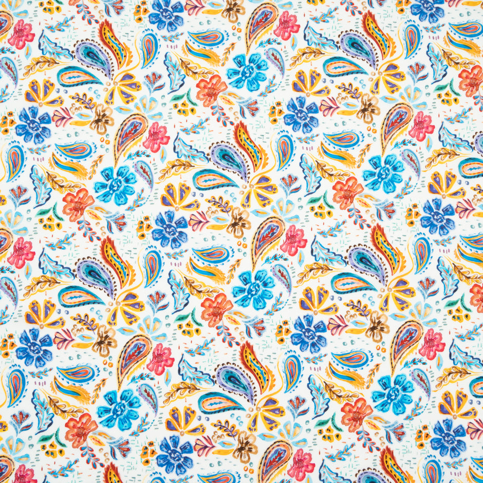 Paisley & Floral Printed White Pure Cotton