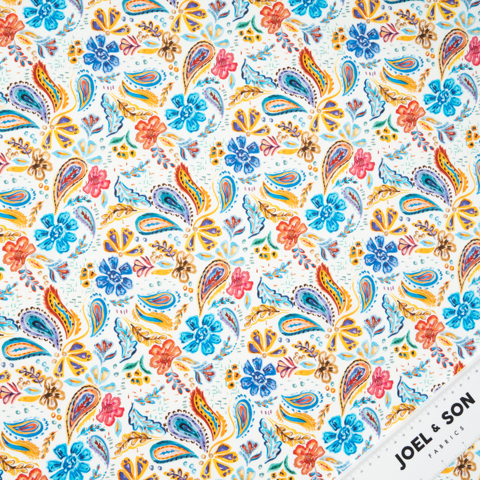 Paisley & Floral Printed White Pure Cotton