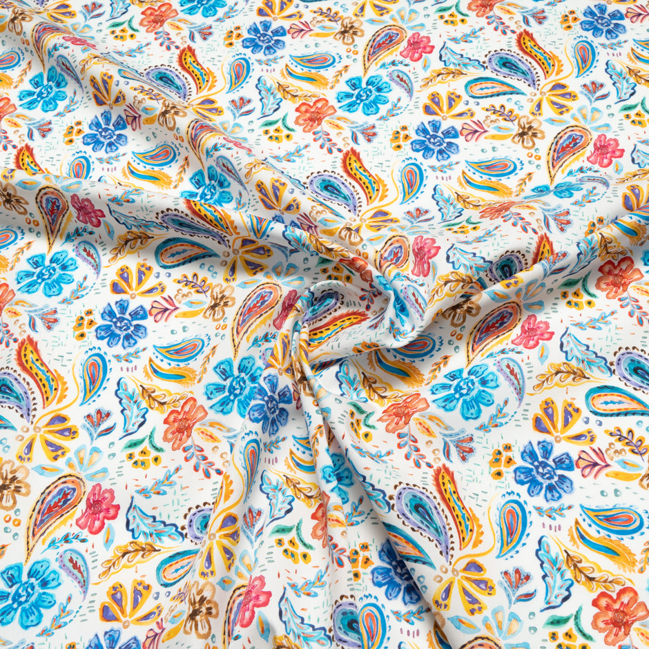 Paisley & Floral Printed White Pure Cotton
