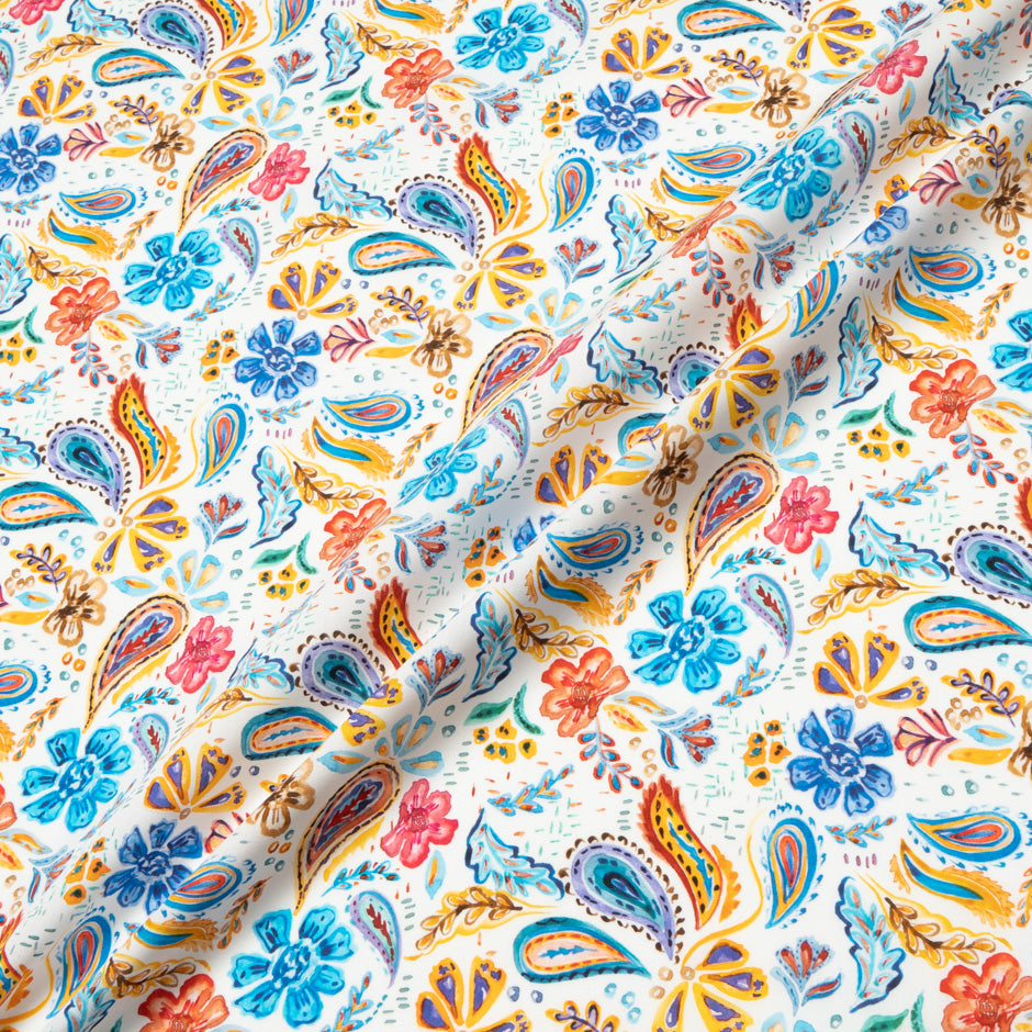 Paisley & Floral Printed White Pure Cotton