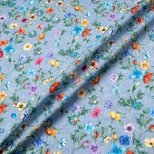 Multi Floral Printed Denim Blue Pure Cotton (A 2.60m Piece)