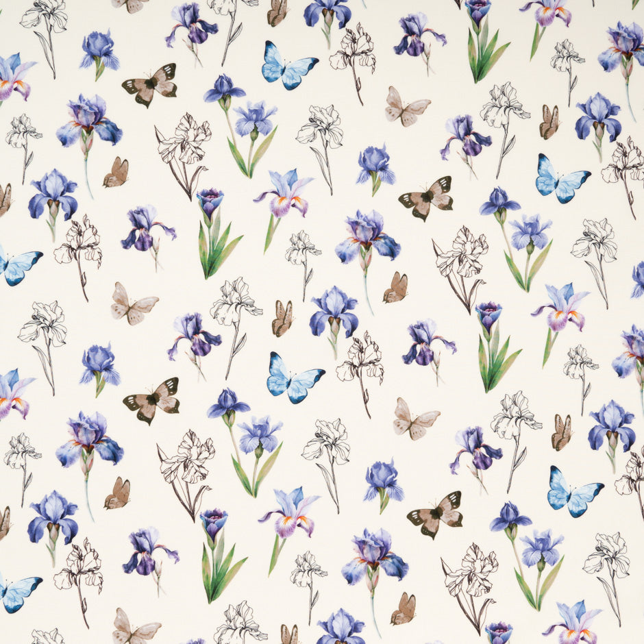 Blue & Purple Butterfly & Floral Printed Pure Cotton