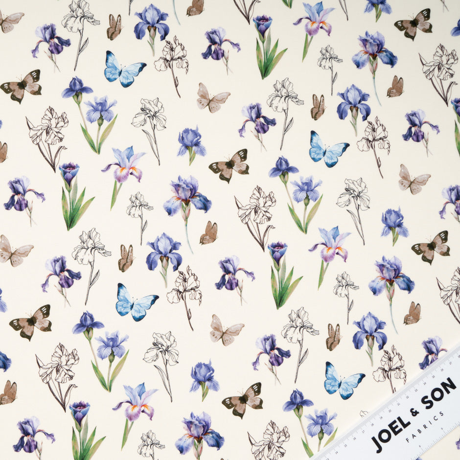 Blue & Purple Butterfly & Floral Printed Pure Cotton
