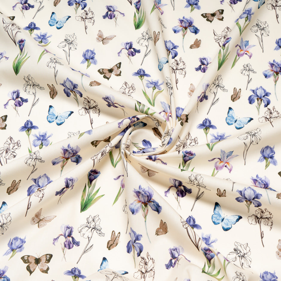 Blue & Purple Butterfly & Floral Printed Pure Cotton