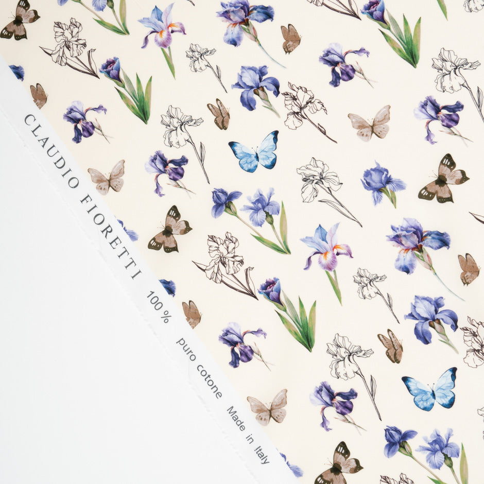 Blue & Purple Butterfly & Floral Printed Pure Cotton