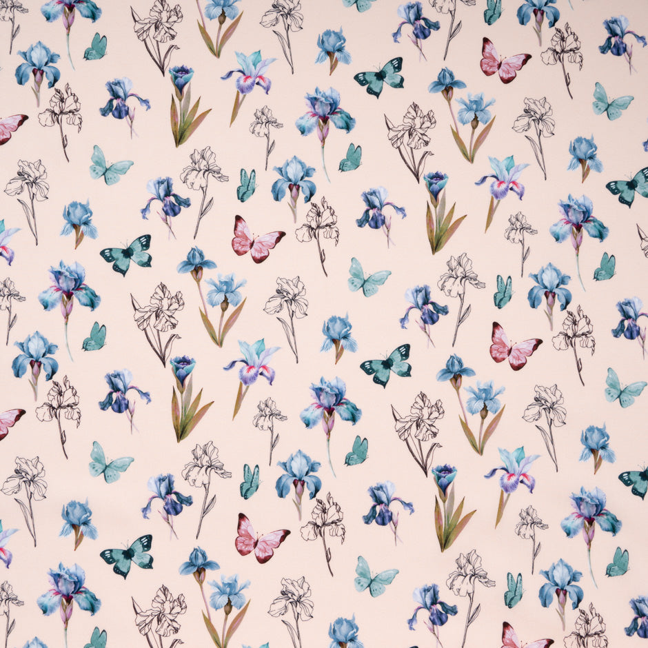 Blue & Red Butterfly & Floral Printed Pure Cotton