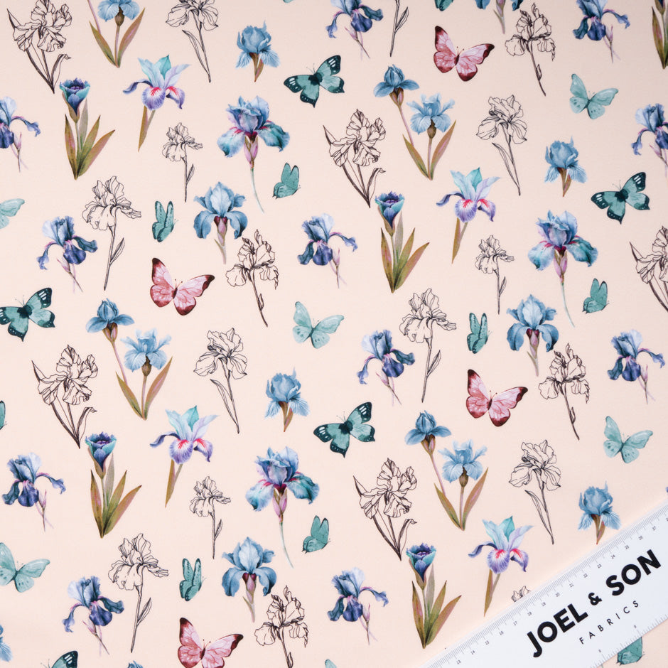 Blue & Red Butterfly & Floral Printed Pure Cotton