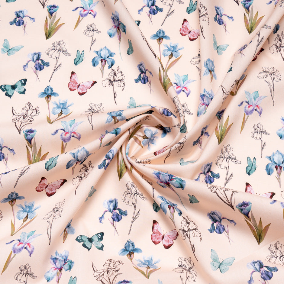 Blue & Red Butterfly & Floral Printed Pure Cotton