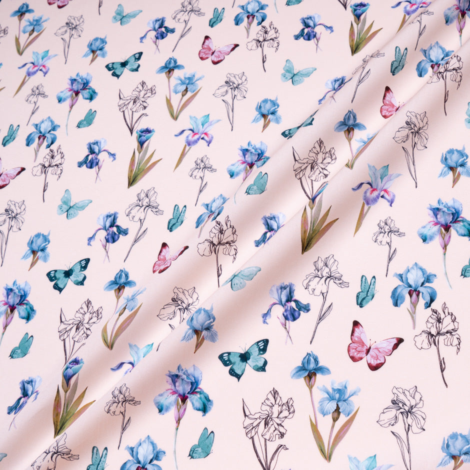 Blue & Red Butterfly & Floral Printed Pure Cotton