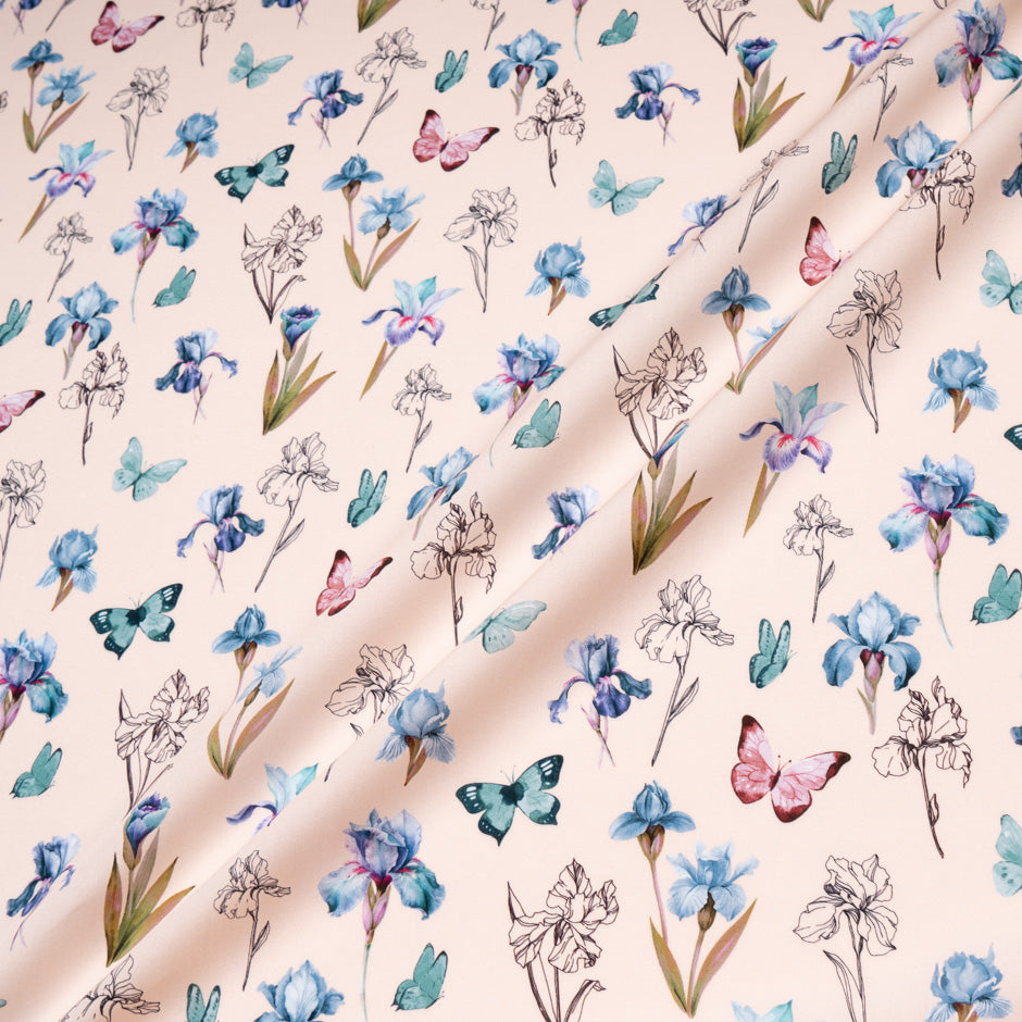 Blue & Red Butterfly & Floral Printed Pure Cotton