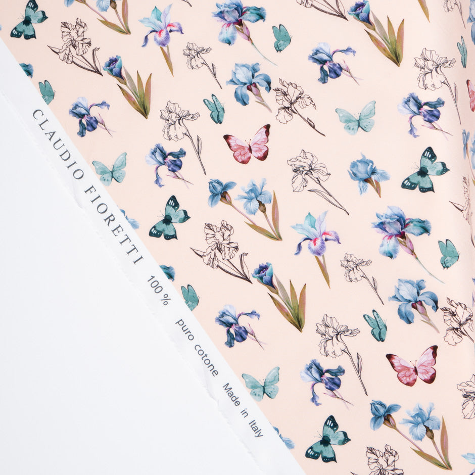 Blue & Red Butterfly & Floral Printed Pure Cotton