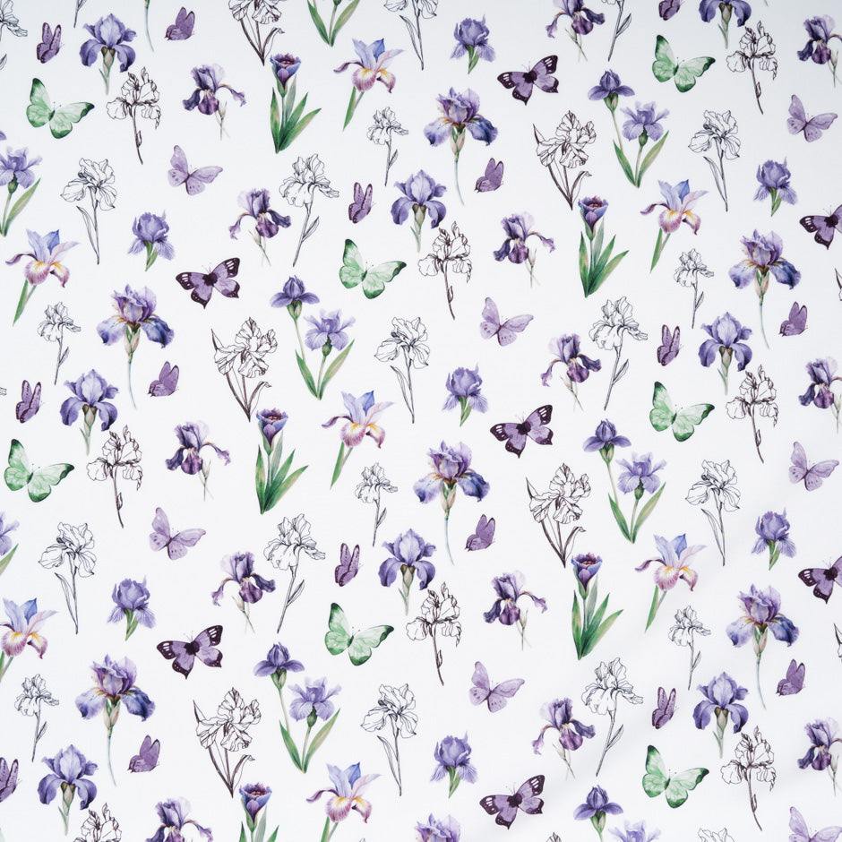 Purple & Green Butterfly & Floral Printed Pure Cotton