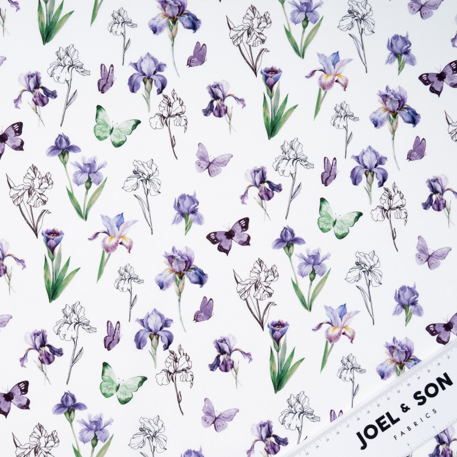 Purple & Green Butterfly & Floral Printed Pure Cotton