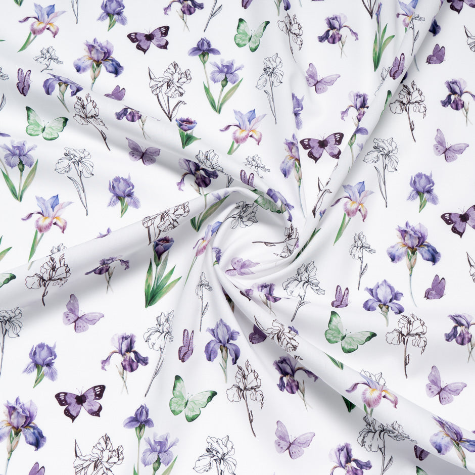 Purple & Green Butterfly & Floral Printed Pure Cotton