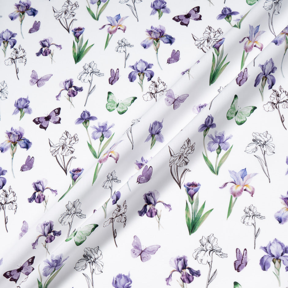 Purple & Green Butterfly & Floral Printed Pure Cotton