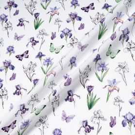 Purple & Green Butterfly & Floral Printed Pure Cotton