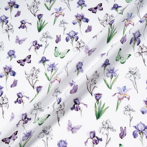 Purple & Green Butterfly & Floral Printed Pure Cotton