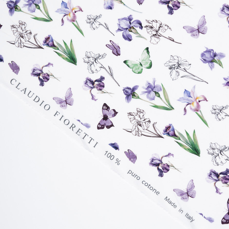 Purple & Green Butterfly & Floral Printed Pure Cotton