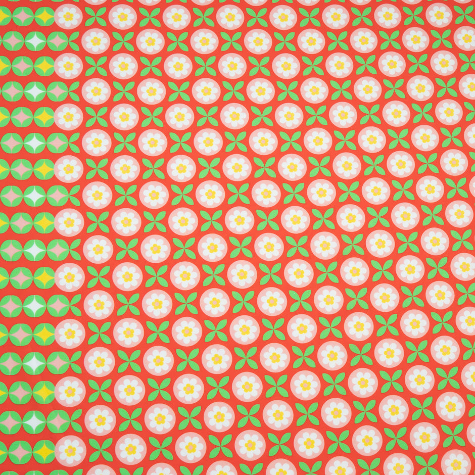 Floral Geometric Printed Red Pure Cotton