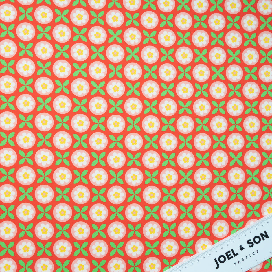 Floral Geometric Printed Red Pure Cotton