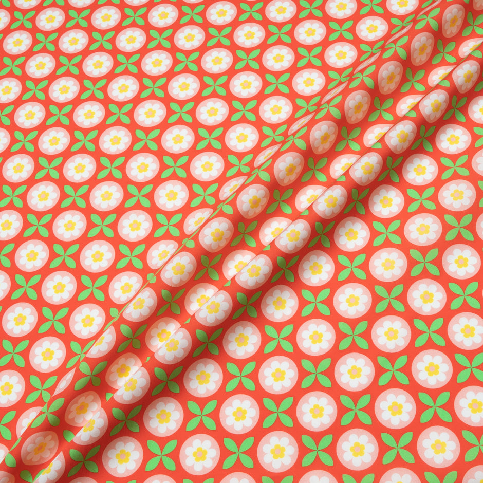 Floral Geometric Printed Red Pure Cotton