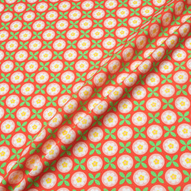 Floral Geometric Printed Red Pure Cotton