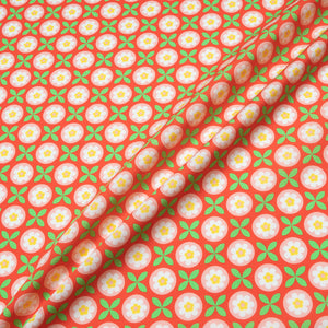 Floral Geometric Printed Red Pure Cotton