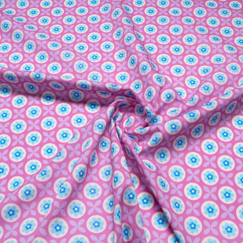 Pink Geometric Floral Printed Pure Cotton