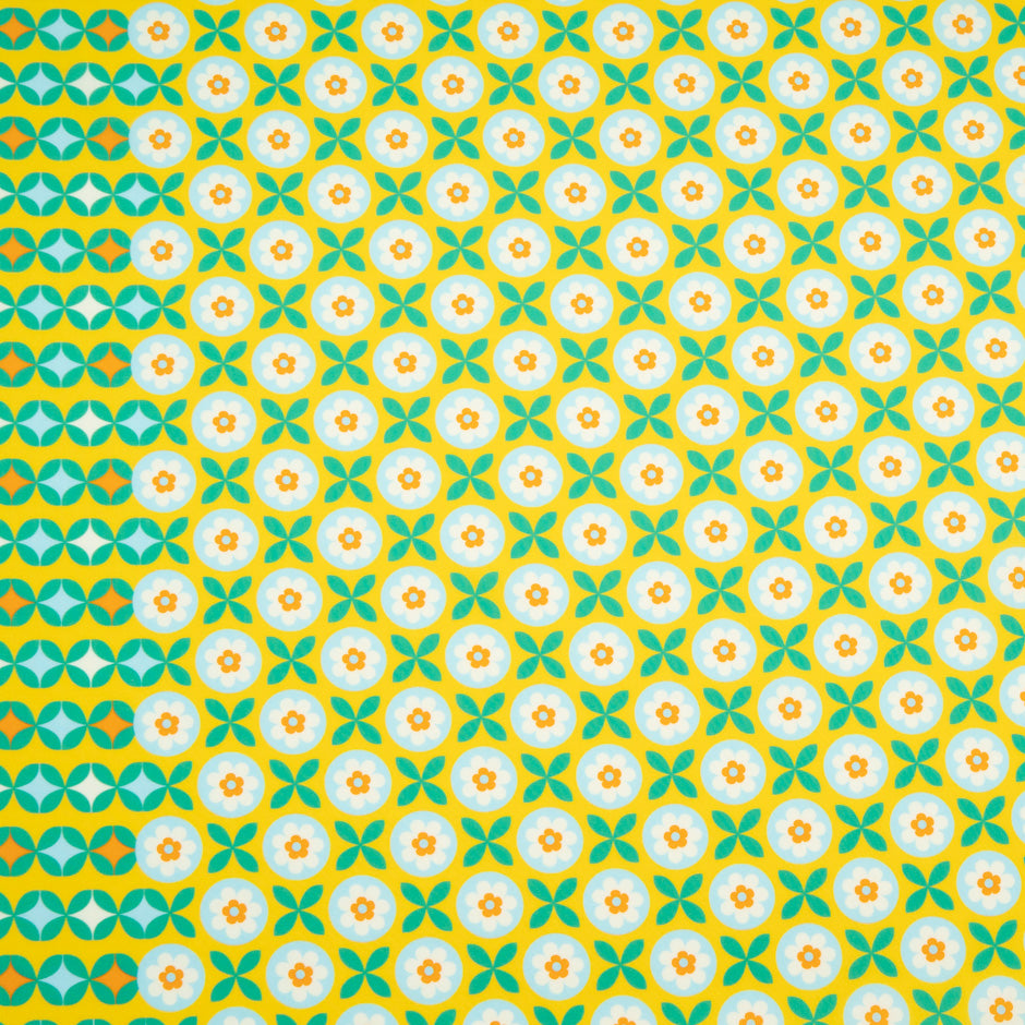 Geometric Floral Printed Yellow Pure Cotton