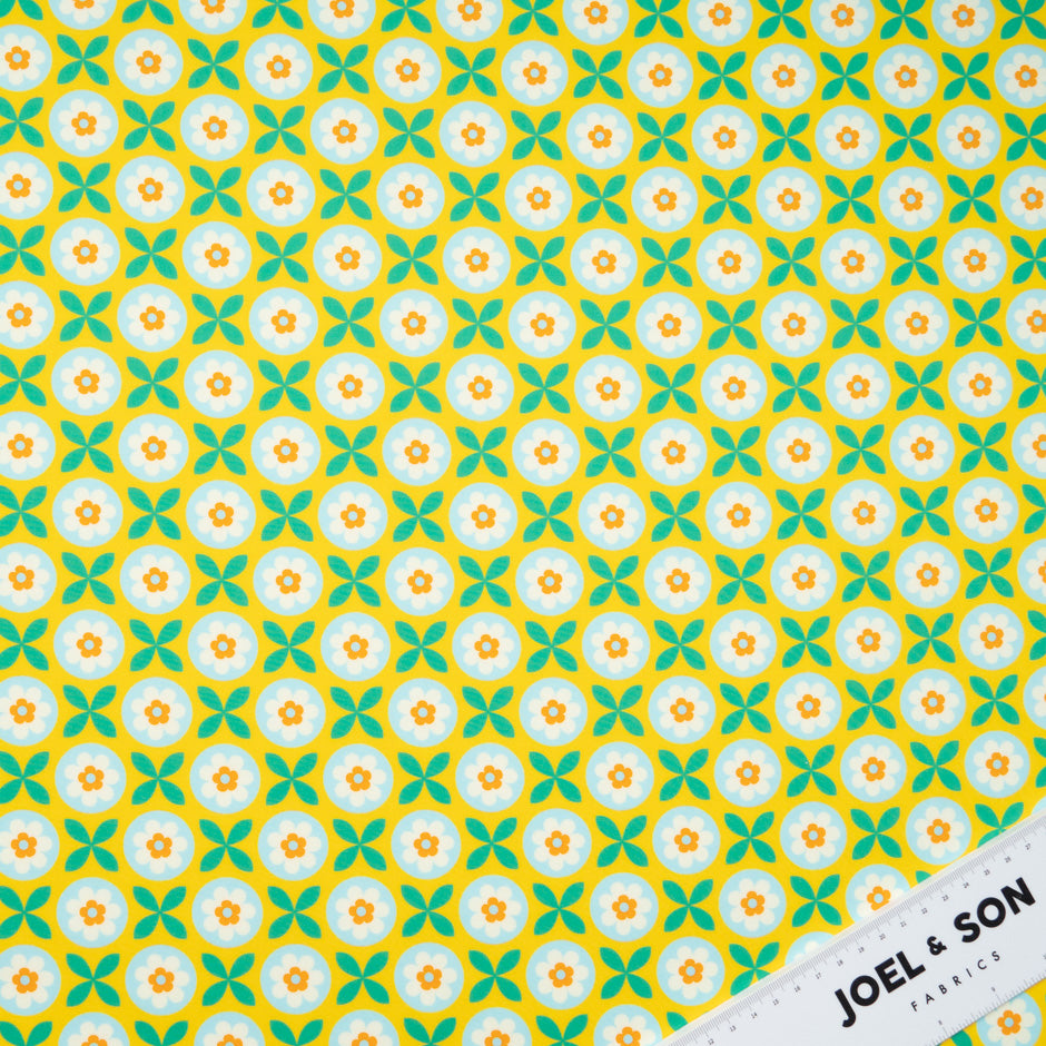 Geometric Floral Printed Yellow Pure Cotton