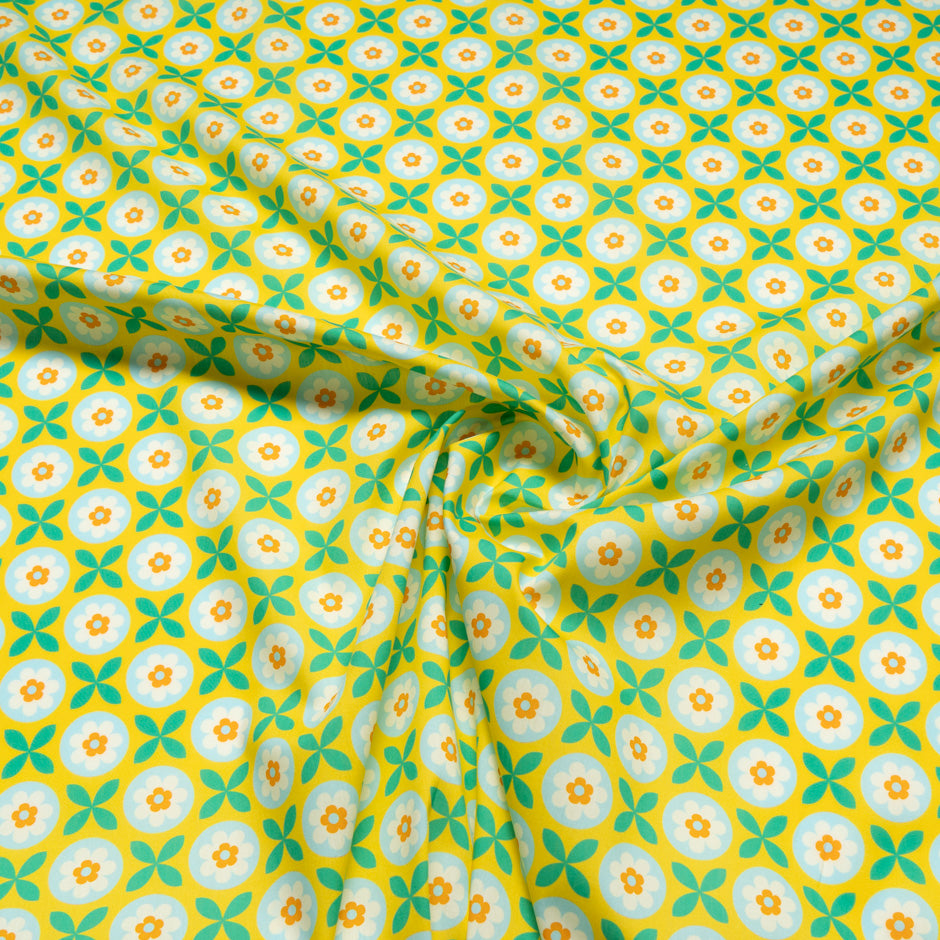 Geometric Floral Printed Yellow Pure Cotton