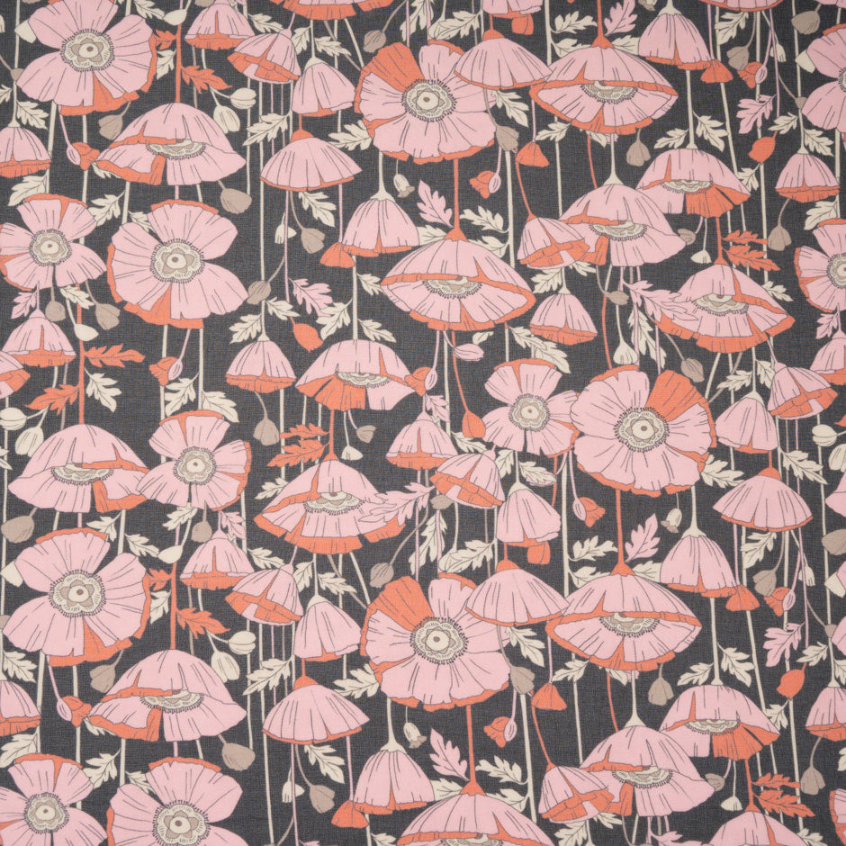 Pink & Peach Floral Printed Black Silk Georgette