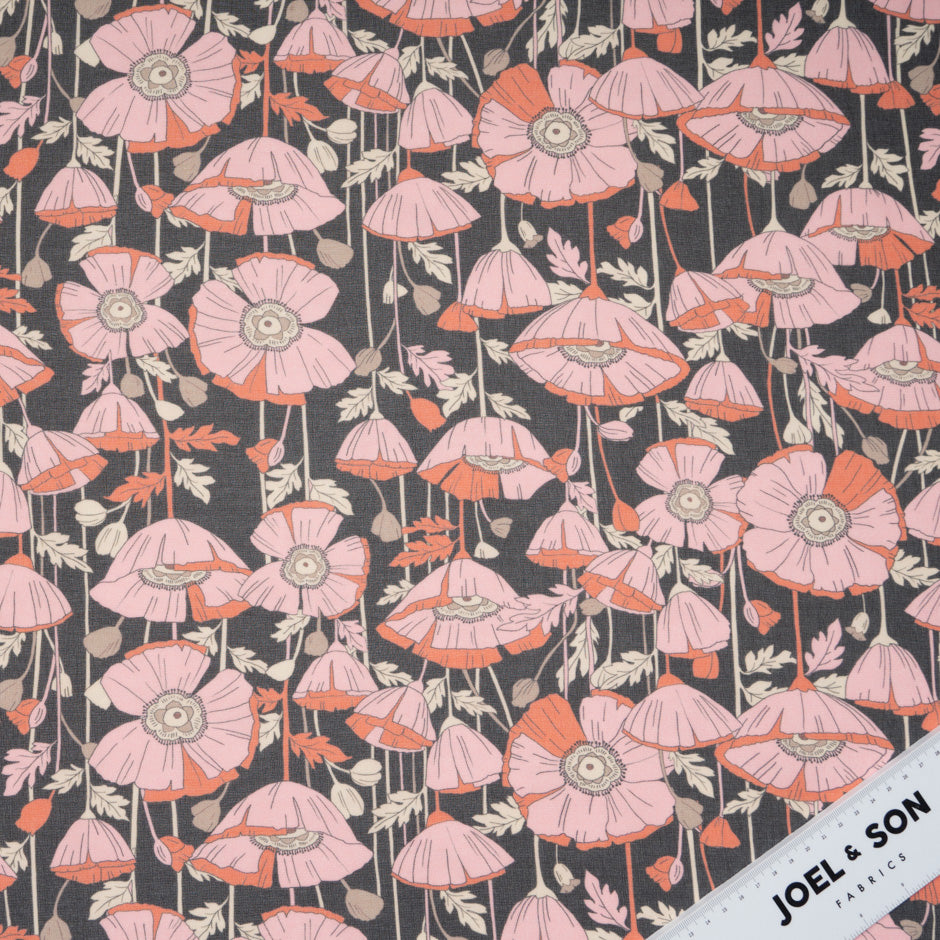 Pink & Peach Floral Printed Black Silk Georgette