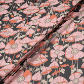 Pink & Peach Floral Printed Black Silk Georgette