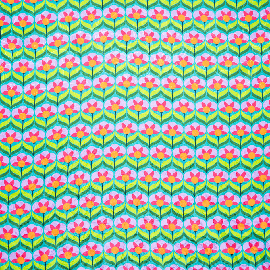 Pink & Green Geo Floral Printed Pure Silk Jacquard