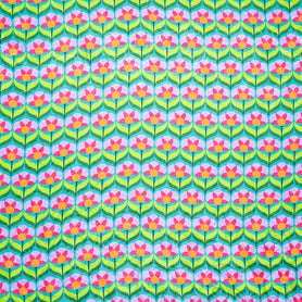 Pink & Green Geo Floral Printed Pure Silk Jacquard