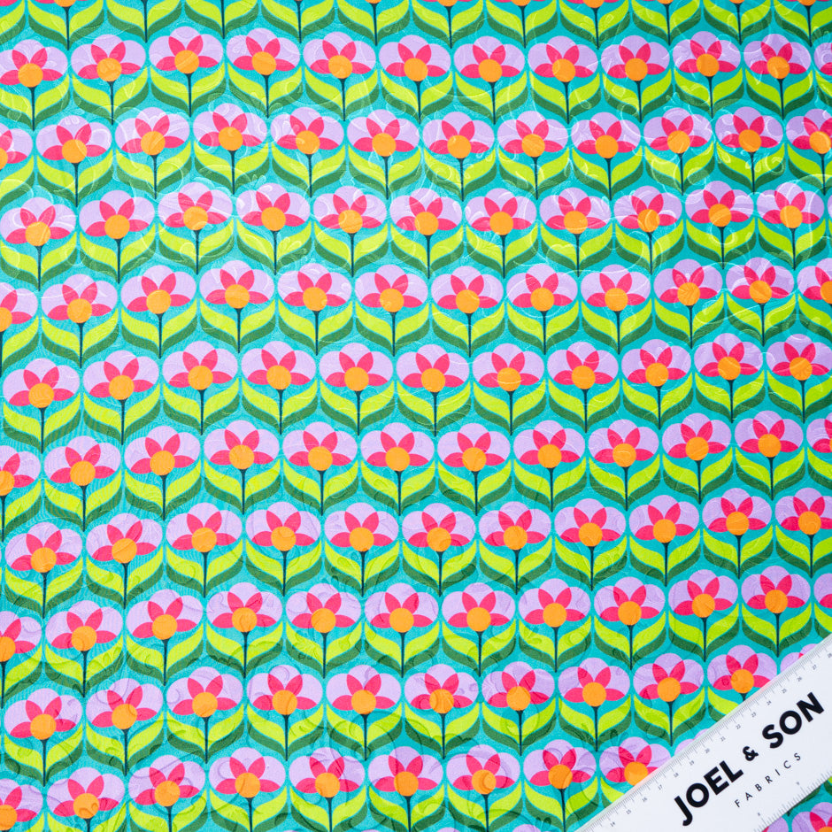 Pink & Green Geo Floral Printed Pure Silk Jacquard