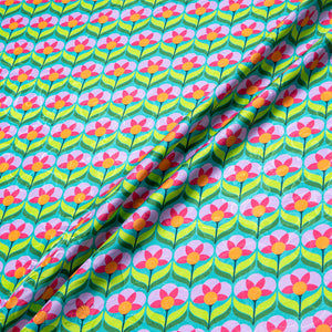 Pink & Green Geo Floral Printed Pure Silk Jacquard
