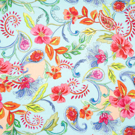 Bold Floral Printed Soft Blue Linen