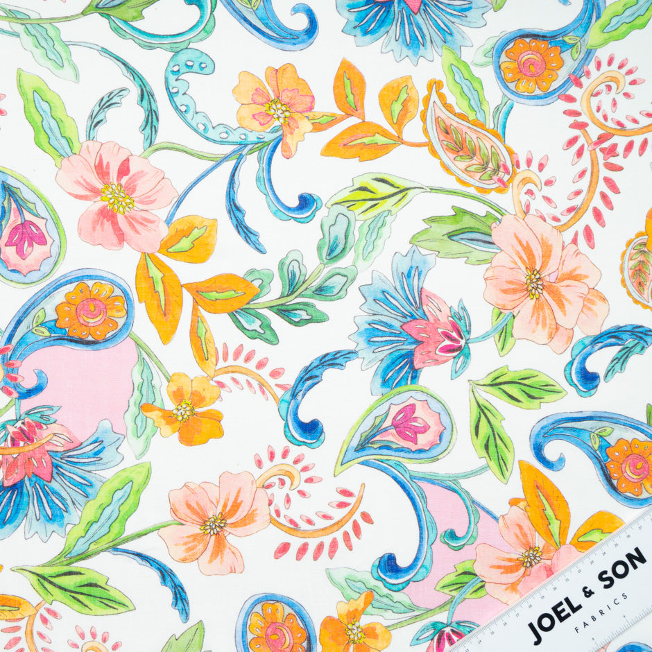 Bold Multi Floral Printed White Linen