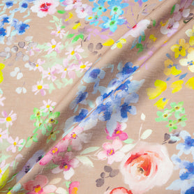 Watercolour Floral Printed Beige Pure Linen