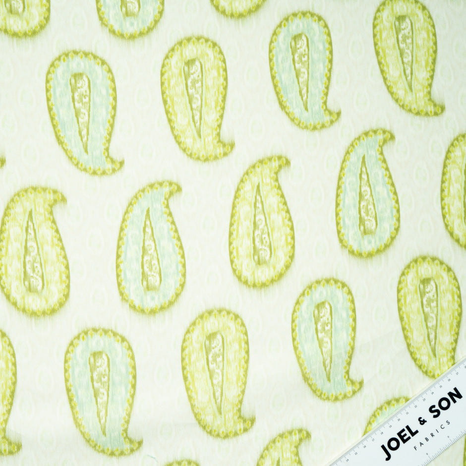 Lime Green Paisley Printed Pure Silk Gazar