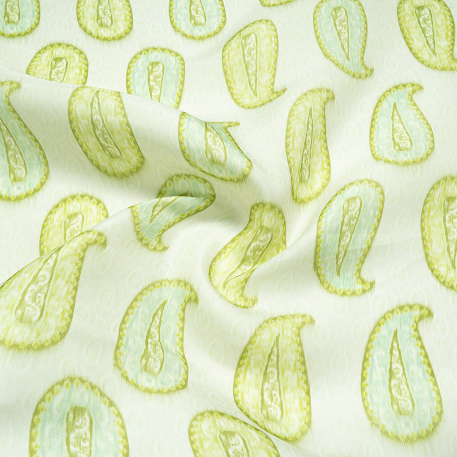 Lime Green Paisley Printed Pure Silk Gazar