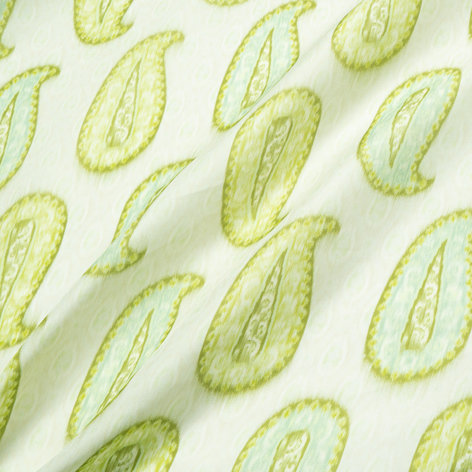 Lime Green Paisley Printed Pure Silk Gazar