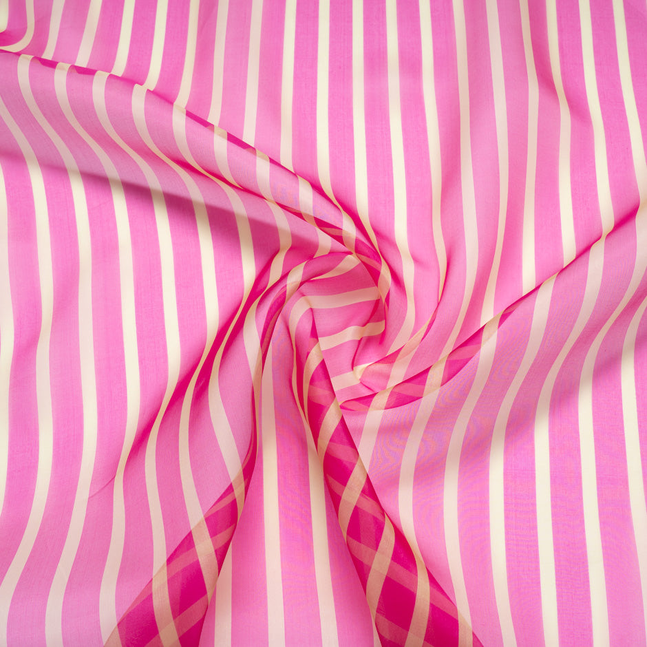 Candy Pink Striped Pale Yellow Silk Organza
